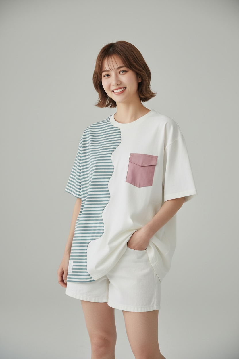 Marseille Tee (2-Breton Stripe Moonstone) | Hooman (Adult/Kids)