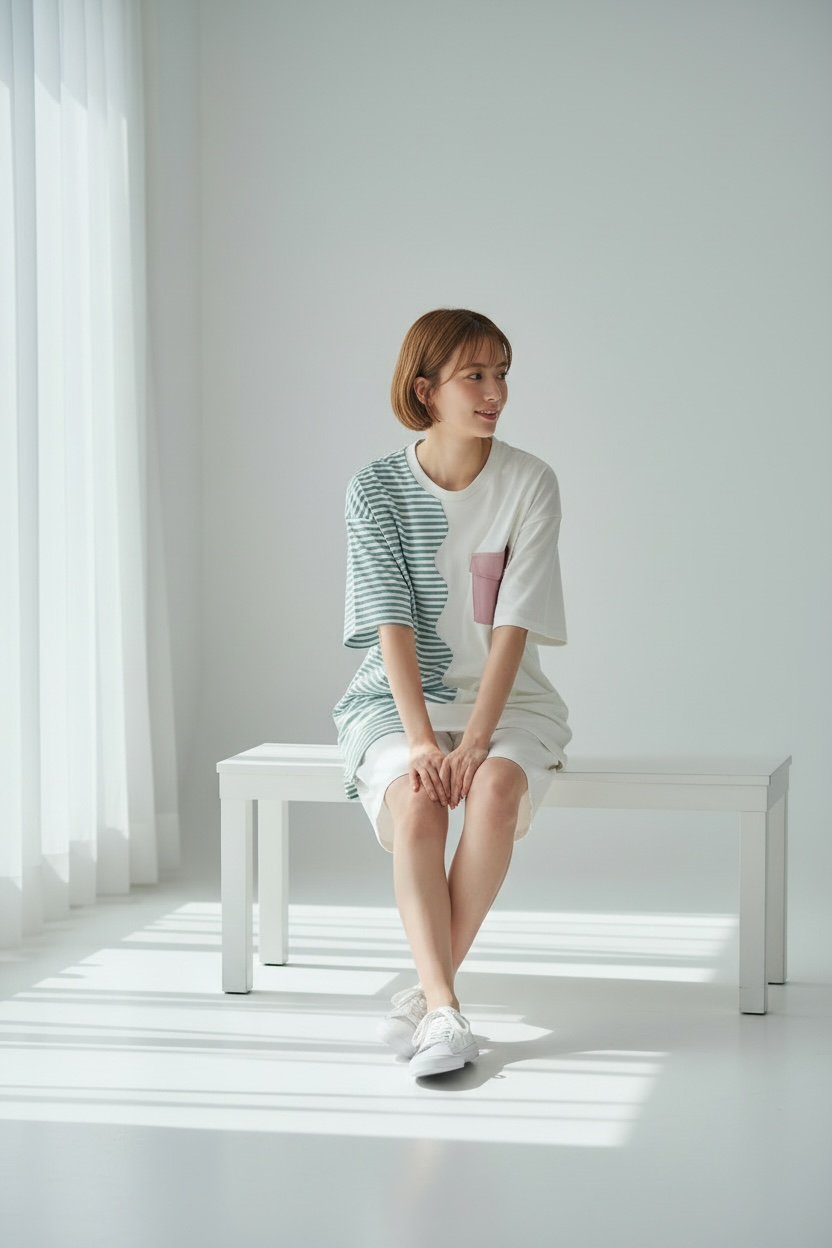 Marseille Tee (2-Breton Stripe Moonstone) | Hooman (Adult/Kids)