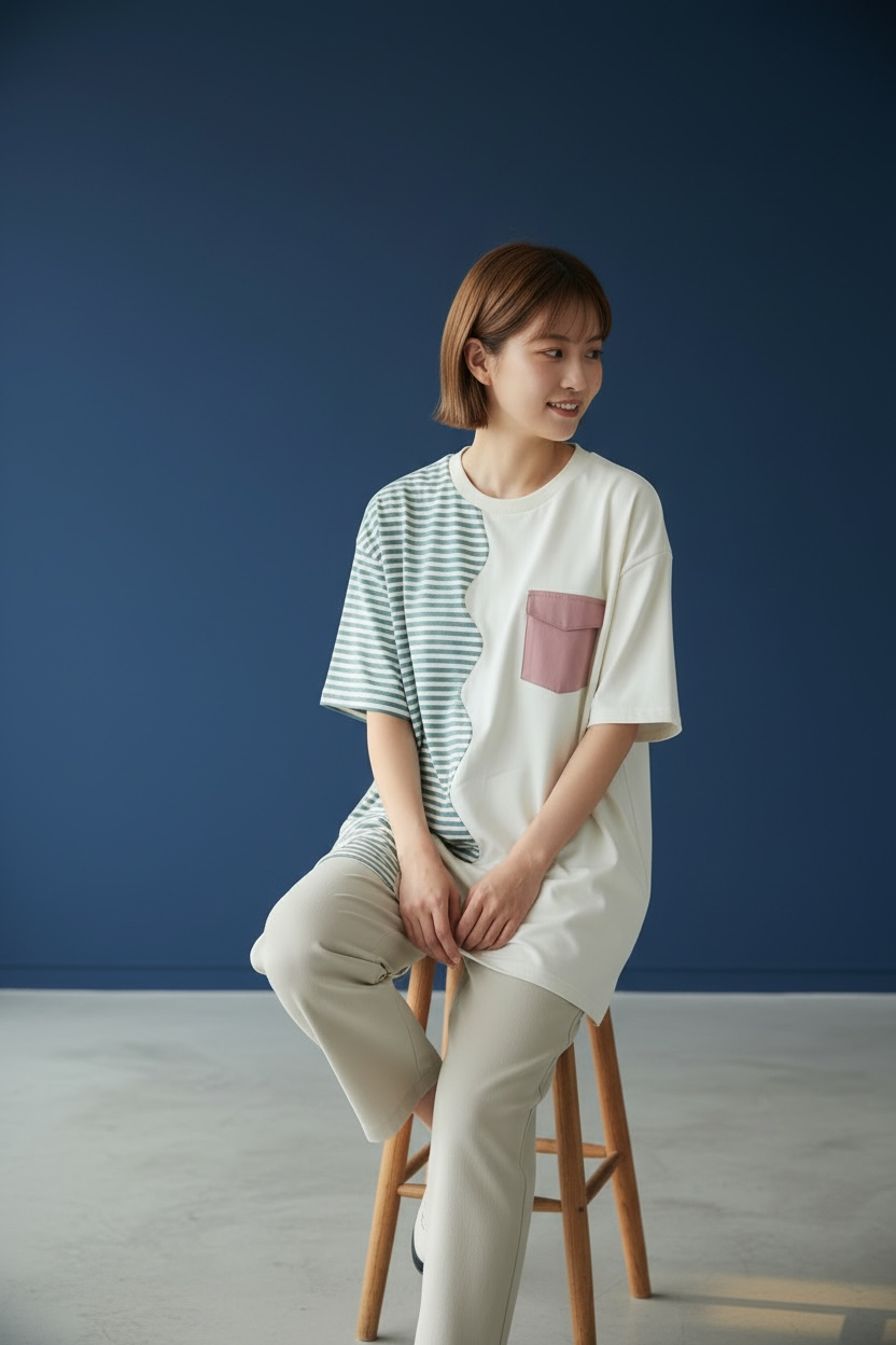 Marseille Tee (2-Breton Stripe Moonstone) | Hooman (Adult/Kids)