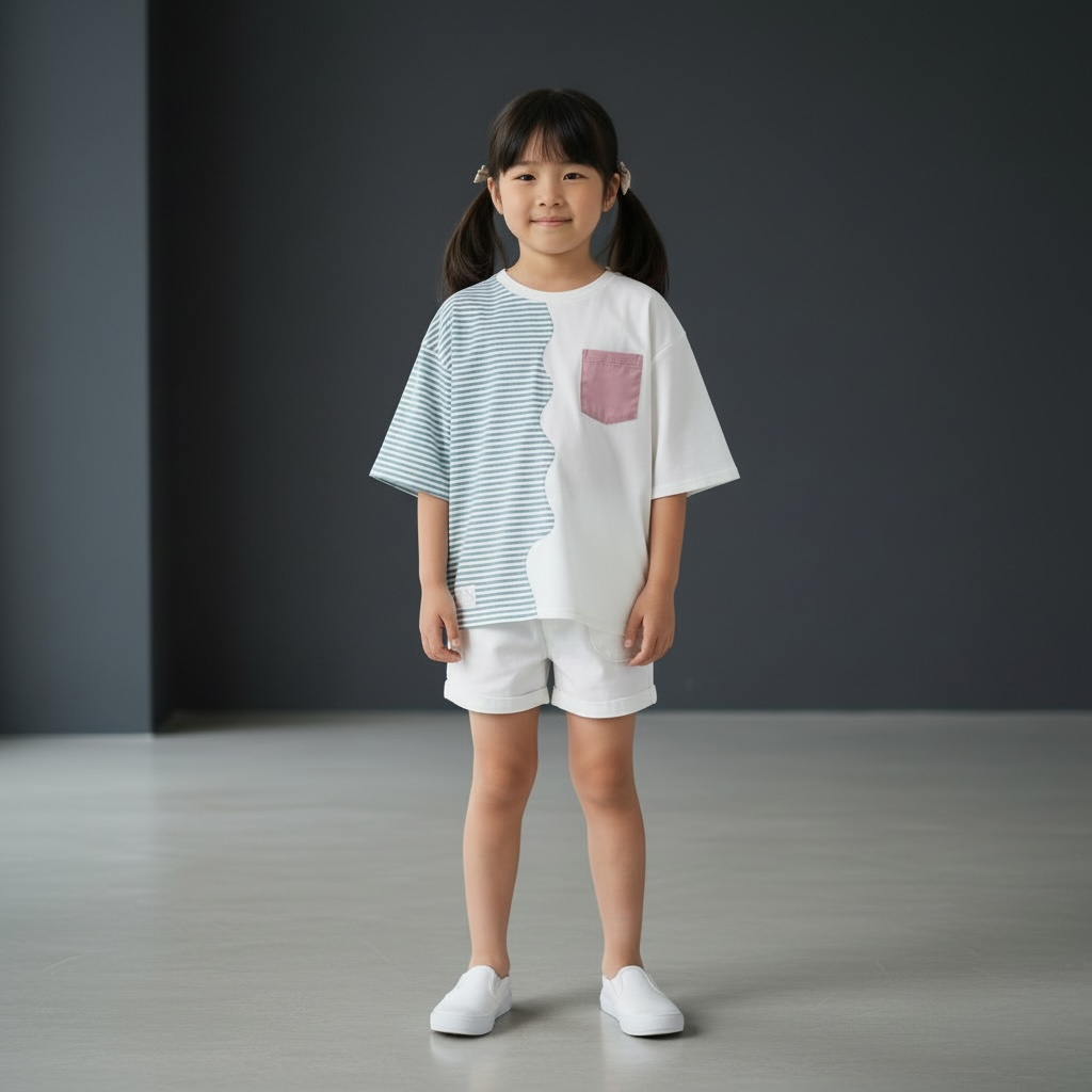 Marseille Tee (2-Breton Stripe Moonstone) | Hooman (Adult/Kids)