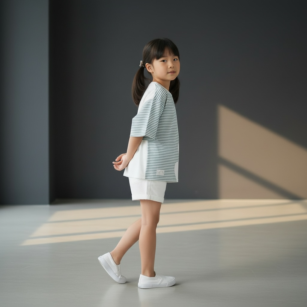 Marseille Tee (2-Breton Stripe Moonstone) | Hooman (Adult/Kids)